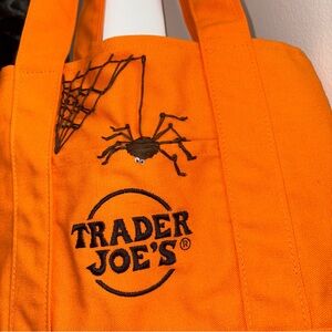 Hand-Embroidered Trader Joe's Orange Tote Bag 🕷️🕸️🎃